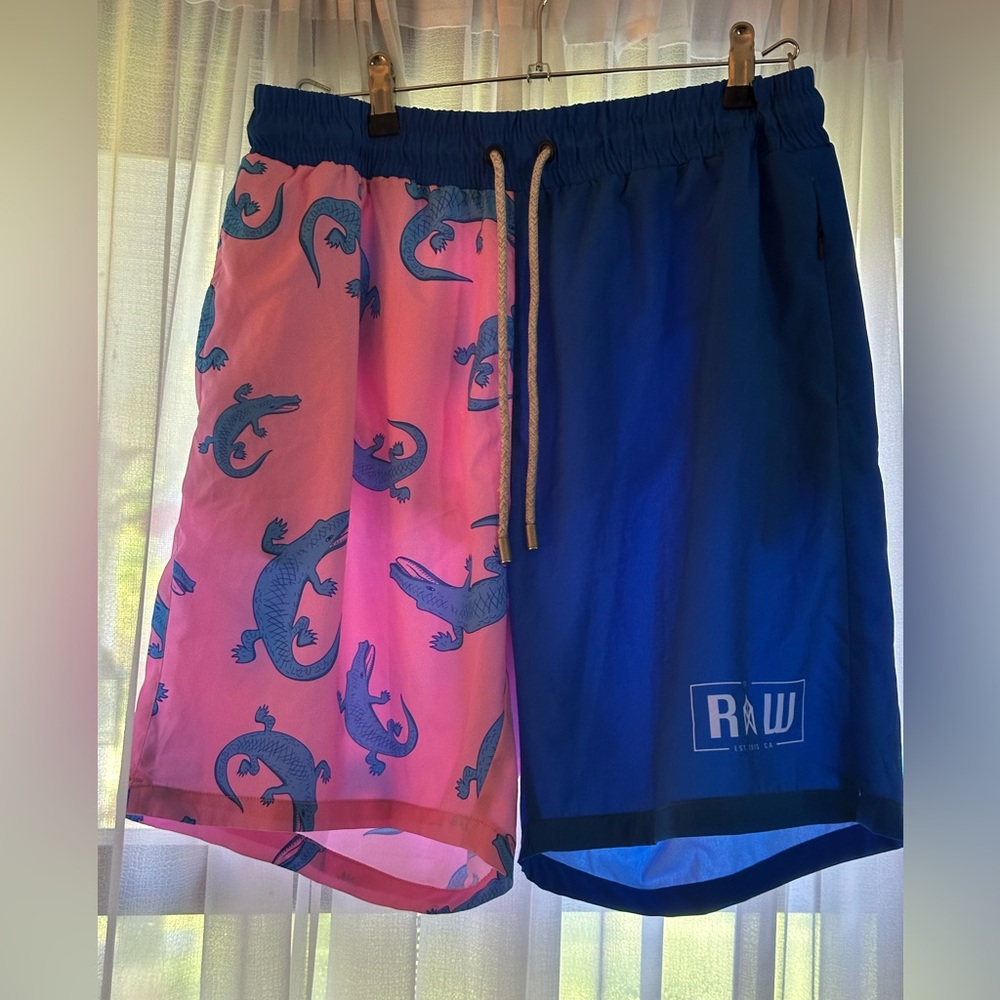 Young LA Blue and Pink Lizard Print Men's Board Shorts